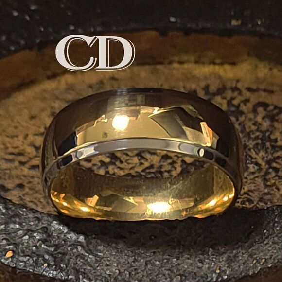Men's Gold and Silver Two Tone Titanium Wedding Ring Band - Picture 1 of 5